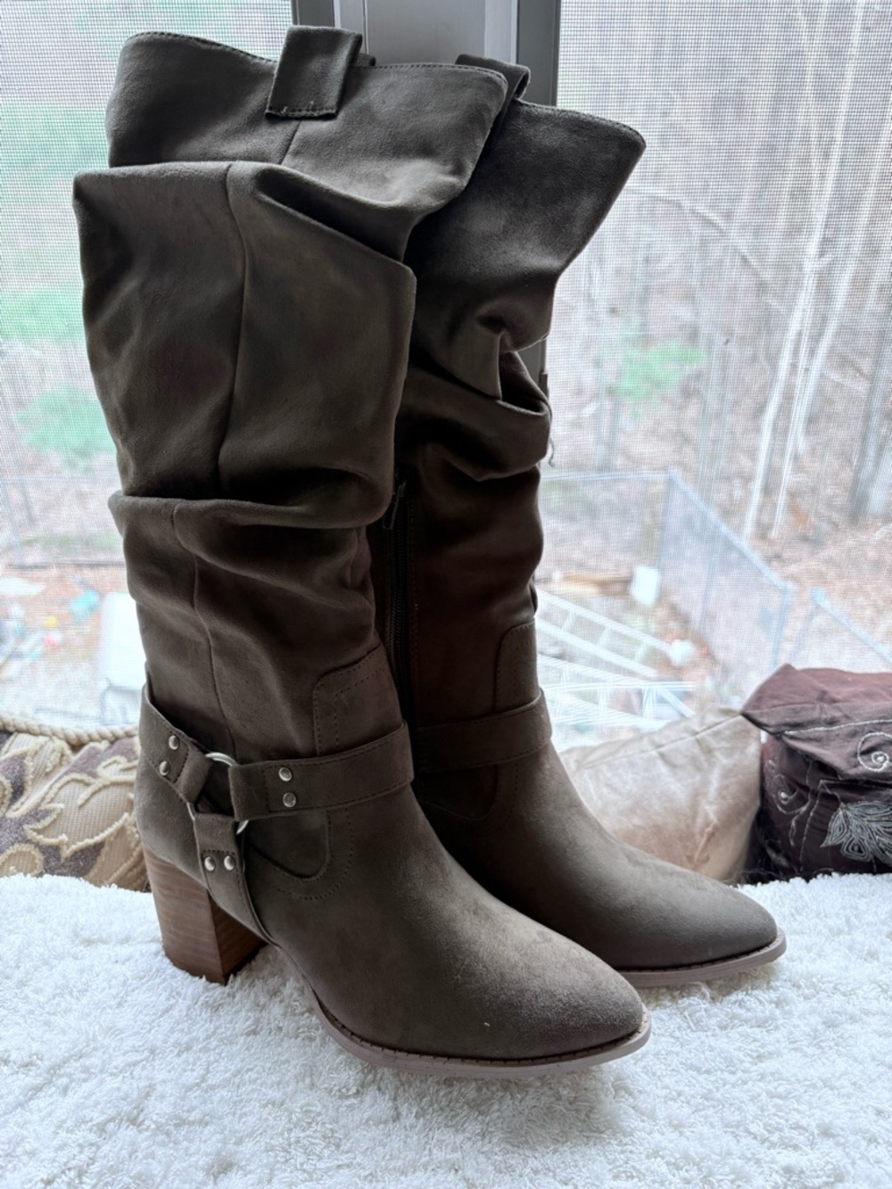Dolce Vita Slouchy Mid-Calf Heeled Boots in Taupe